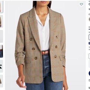 Skies Are Blue Oversized Blazer Tan Brown Plaid - Academia Cottagecore